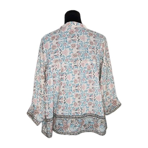 Ulla Johnson Rhia Blouse Floral Cotton Peasant Boho Tie Neck Top Size 6 - Picture 4 of 9